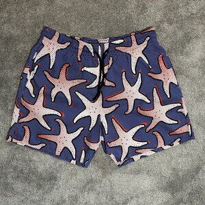 Vilebrequin Swim Trunks Mens XL Swim Shorts Blue Starfish Polka Dot Liner